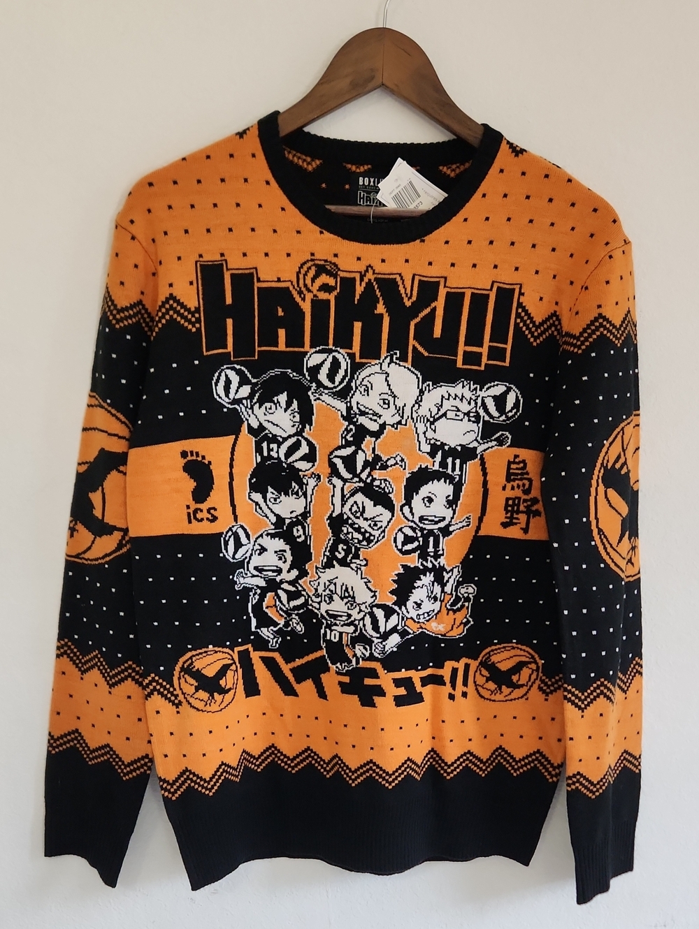 NWT BoxLunch Haikyu!! Karasuno Chibi Holiday Ugly Sweater Orange Black Small
